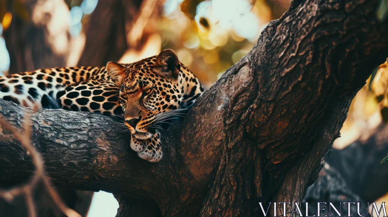 Majestic Leopard Resting on Tree Branch - Wildlife Photography AI Image