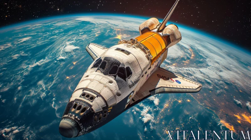 Space Shuttle Orbiting in Realistic Color Schemes - Rusty Debris AI Image