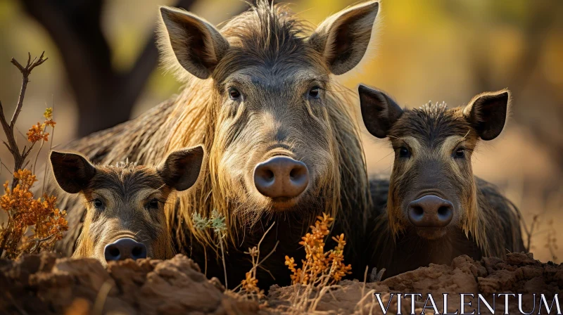 Warthog Family Portrait in Field AI Image