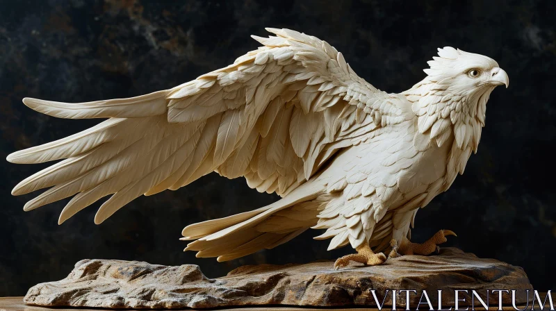 Wooden Eagle Sculpture - Majestic and Detailed 3D Rendering AI Image