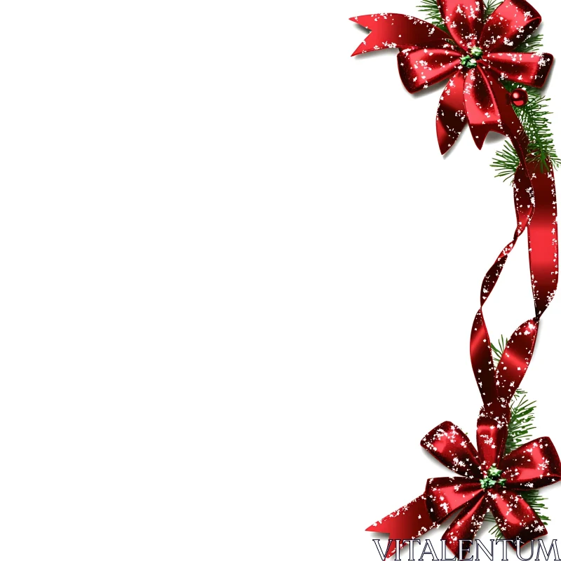 Festive Red Bows with Pine Leaves AI Image