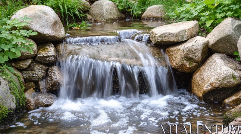 AI ART Tranquil Waterfall with Greenery and Stones