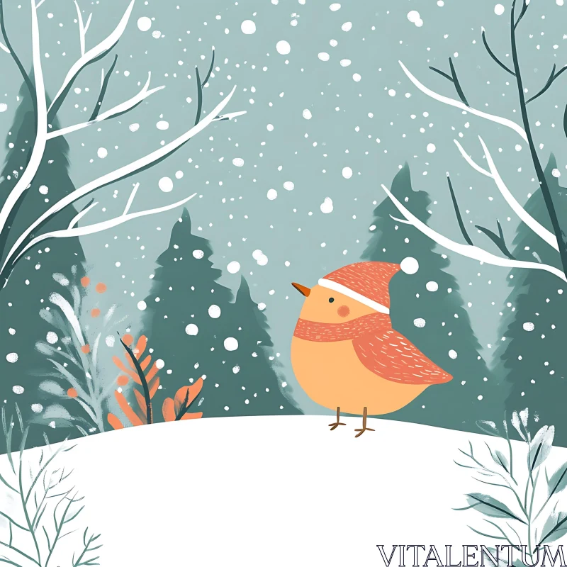 Whimsical Bird in Winter Wonderland AI Image