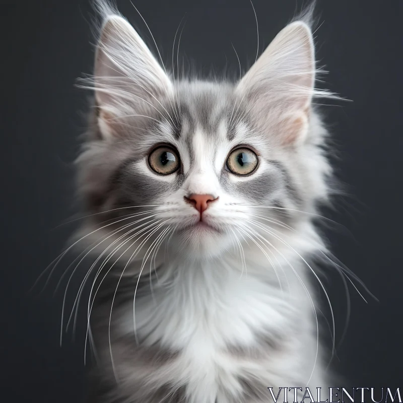 Adorable Gray and White Kitten Face AI Image