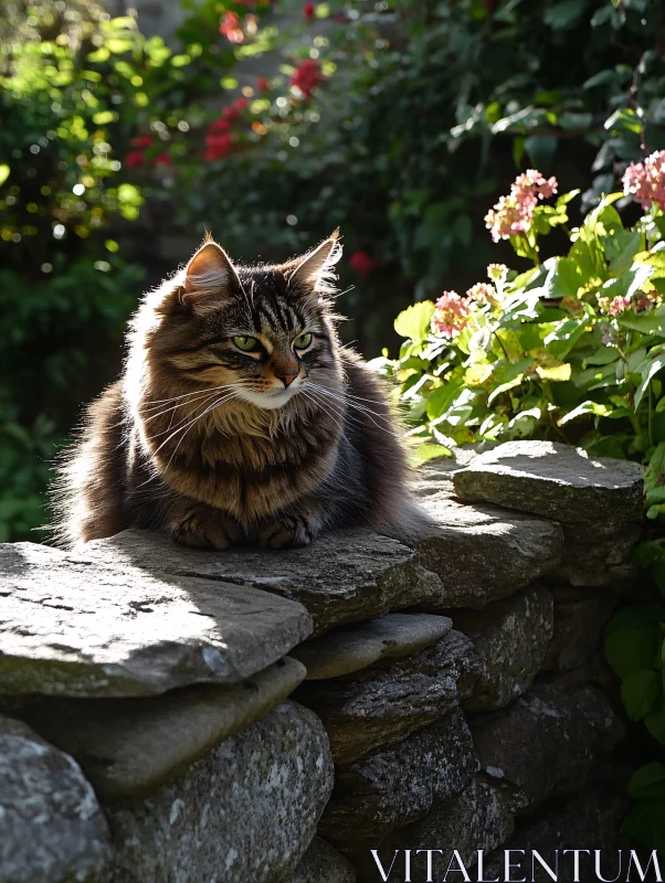 A Tabby Cat in a Serene Garden AI Image