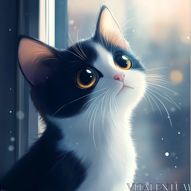 Artistic Kitten Portrait in Winter Setting AI Image