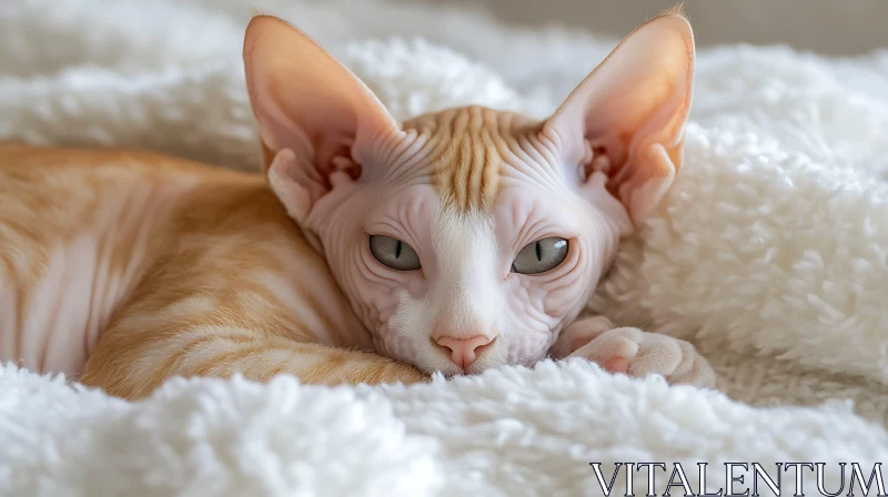 Cozy Sphinx Cat on a Soft Blanket AI Image