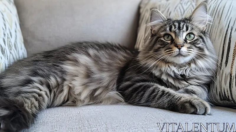 Relaxed Grey Tabby Cat with Green Eyes AI Image