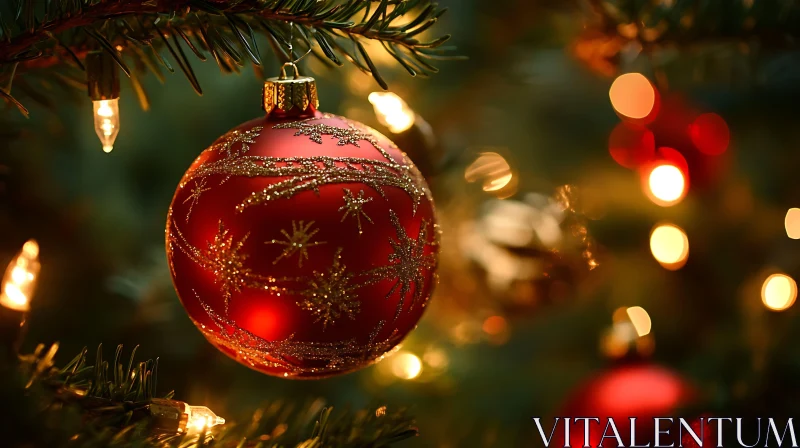 Festive Red and Gold Christmas Ornament AI Image