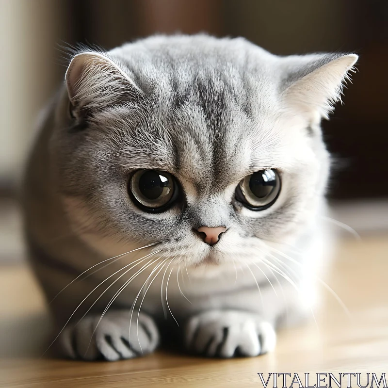 Cute Grey Cat with Large Eyes AI Image