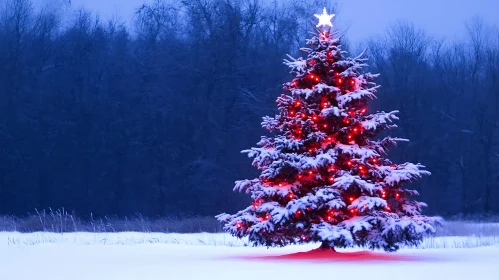 Festively Decorated Christmas Tree in Winter Landscape