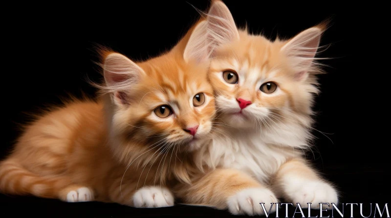 AI ART Adorable Ginger Kittens - Best Friends on Black Background