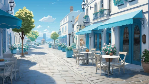 Anime-Style Street Cafe in a Romantic Seascape Setting