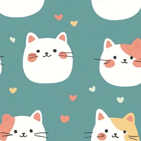 Whimsical Cat Faces and Hearts Pattern