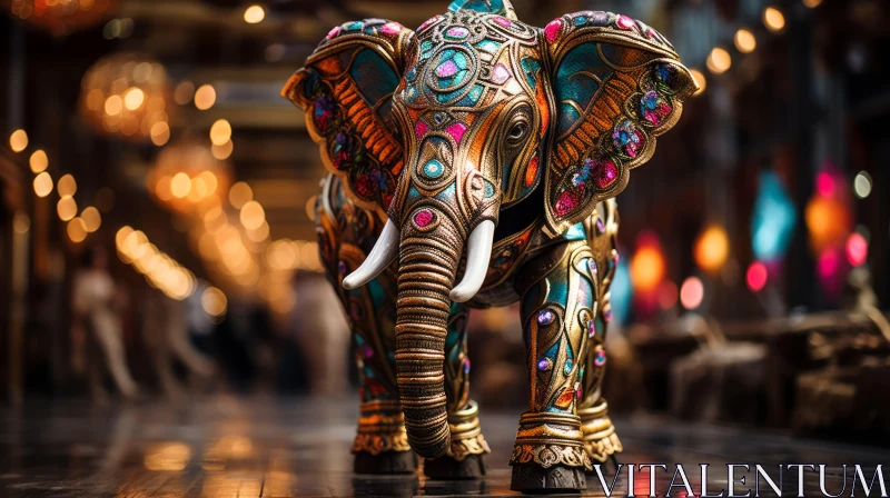 Colorful Elephant Statue in Indian Pop Culture Style AI Image
