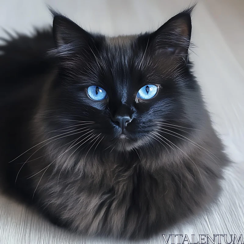 Stunning Black Cat with Blue Eyes AI Image