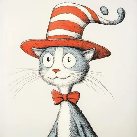 Retro Cat Drawing with Hat