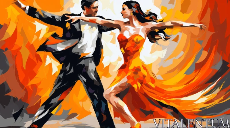 AI ART Dancers in Ballroom - Passionate Tango Painting