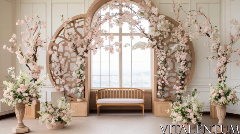 Elegant Wedding Ceremony with Cherry Blossom Decor AI Image