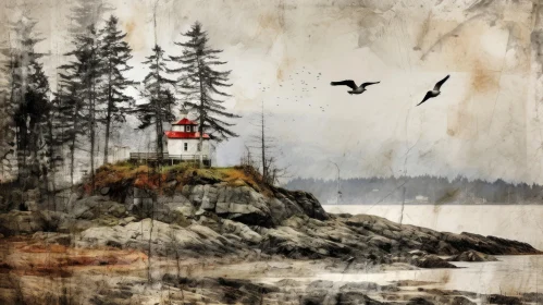 Enchanting Island and Lighthouse Painting | Captivating Nature Artwork