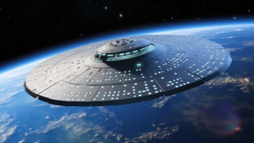 Mysterious Flying Saucer Above Earth | Sci-Fi Art