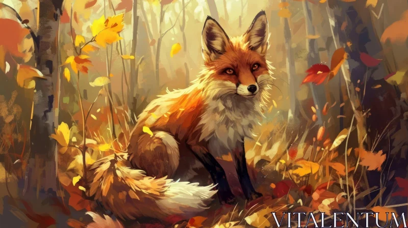 Realistic Painting of a Red Fox in a Forest | Tranquil Nature Art AI Image