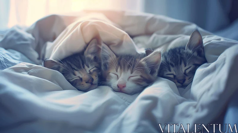 AI ART Sleeping Tabby Kittens Under White Blanket