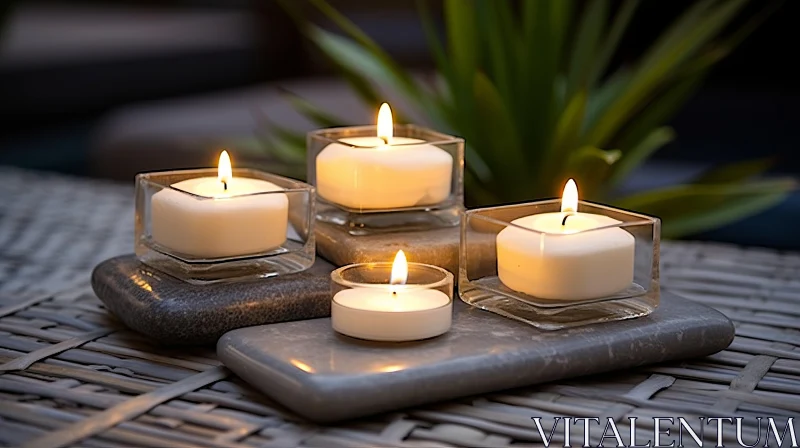 Tranquil Gardenscape Candle Display AI Image