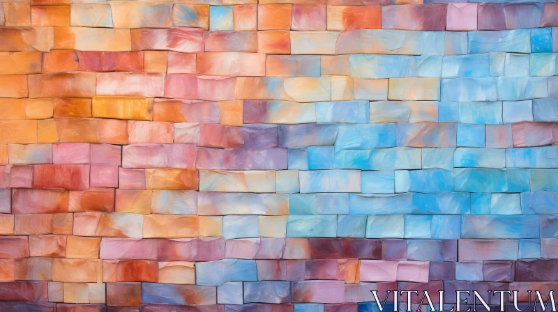 Unique Brick Wall Art: Blue and Orange Bricks Composition AI Image