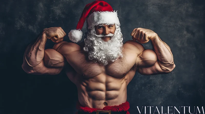 Bodybuilding Santa Claus Showing Muscles AI Image