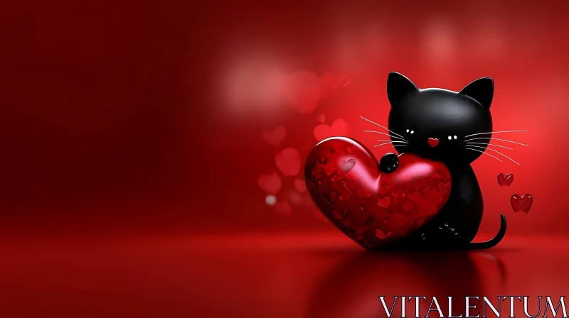 Black Cat and Red Heart AI Image