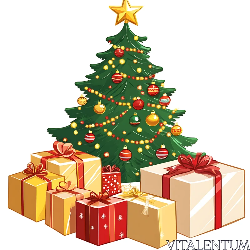 Festive Christmas Tree and Presents AI Image