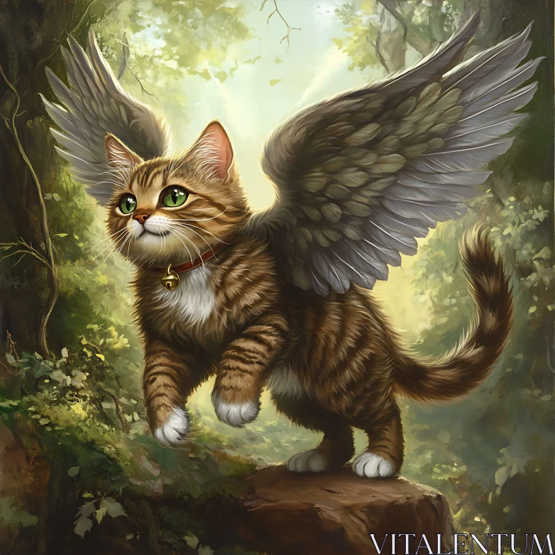 Majestic Winged Cat in Mystical Wilderness AI Image