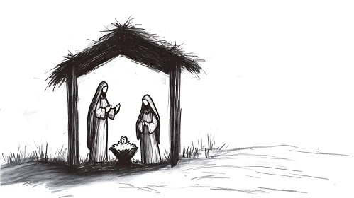 Minimalistic Nativity Scene Illustration