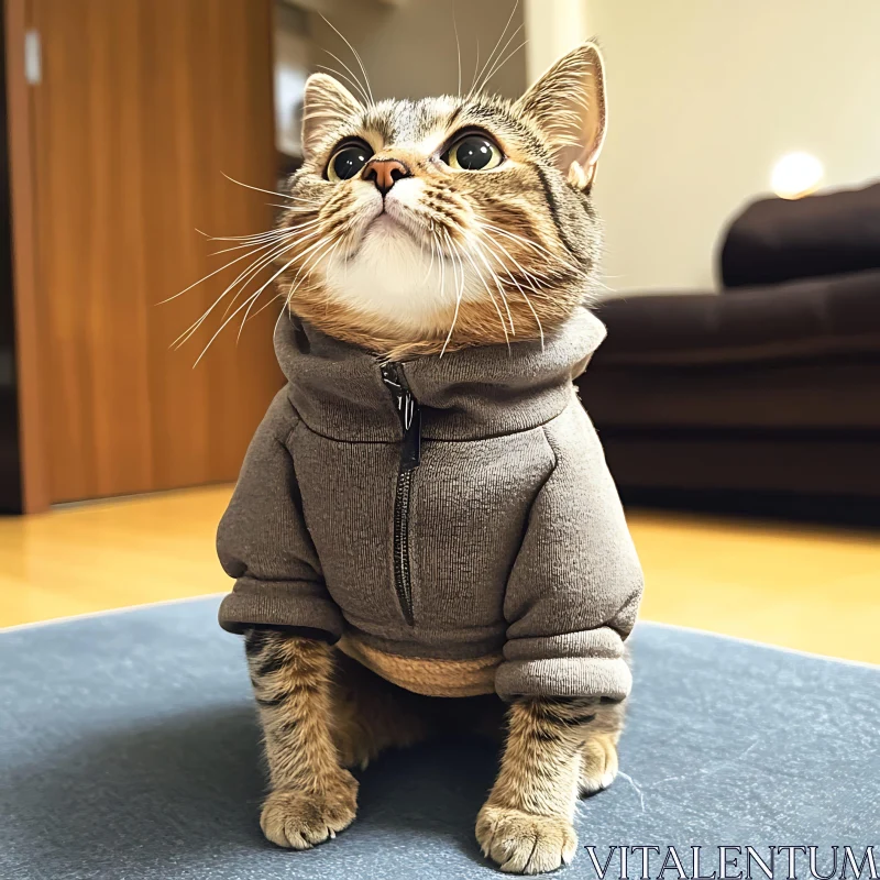 Adorable Hoodie-Wearing Cat AI Image