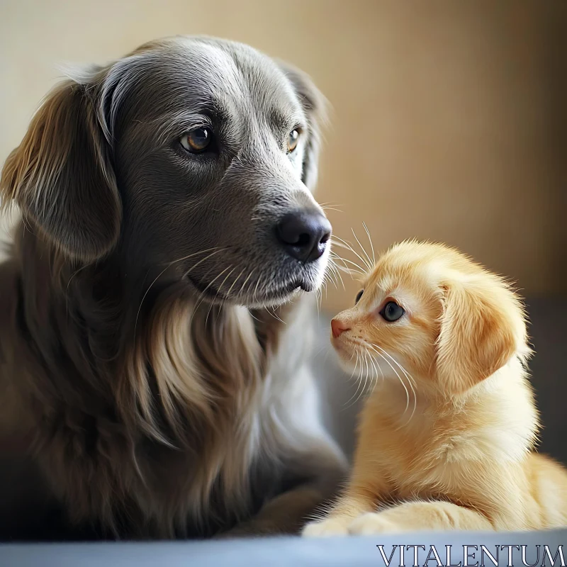 Tender Moments of a Dog and Kitten Bonding AI Image