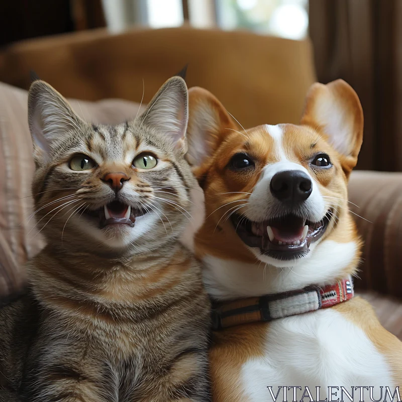 Happy Cat and Dog Duo Relaxing Indoors AI Image