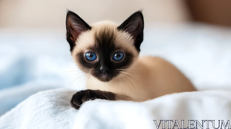 Cute Siamese Kitten Lounging on a Blanket AI Image