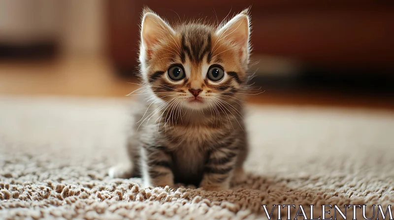 Cute Brown and Black Kitten on Carpet AI Image