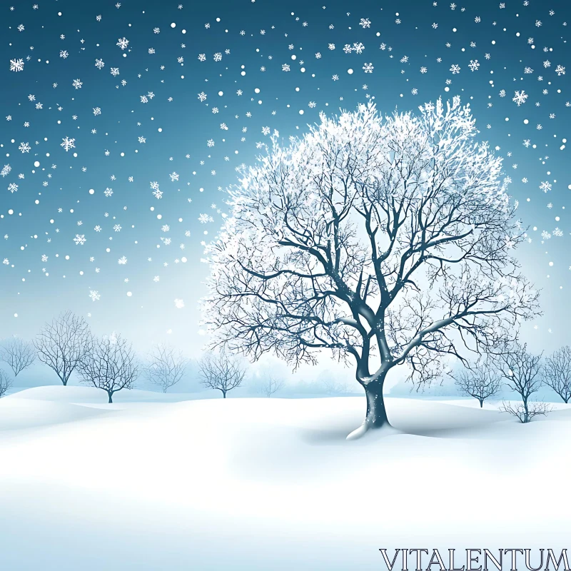 Snowfall in Tranquil Winter Landscape AI Image