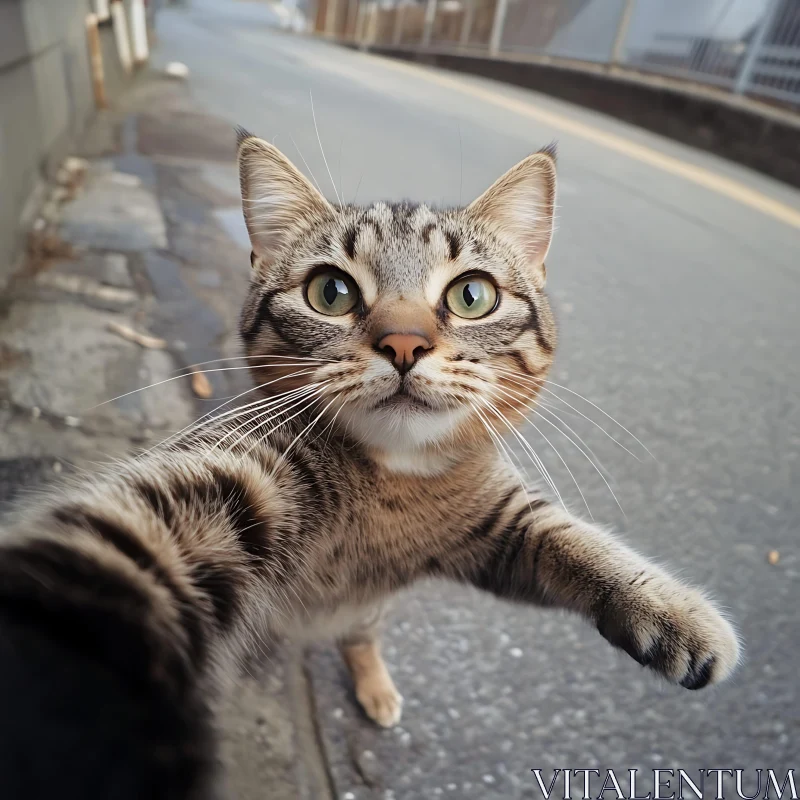 Cute Cat Selfie on a Road AI Image