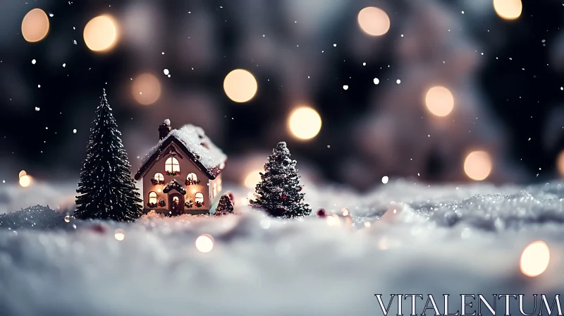 Magical Christmas Miniature with Snow and Lights AI Image