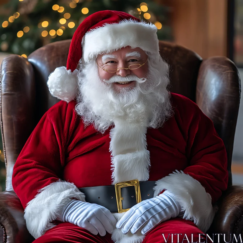 Santa Claus in Cozy Chair with Christmas Decorations AI Image