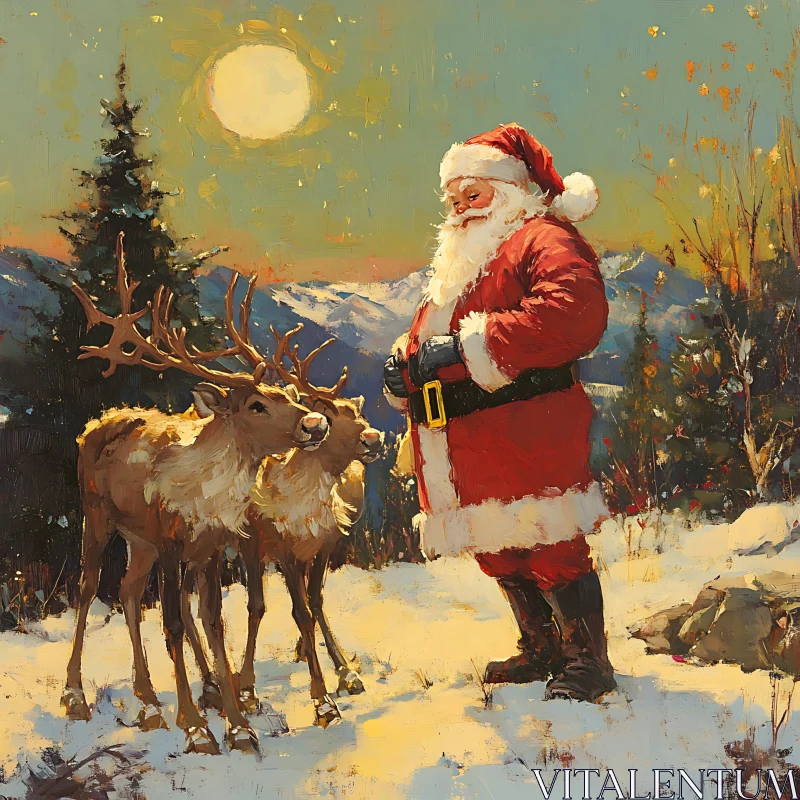 Santa and His Reindeer AI Image