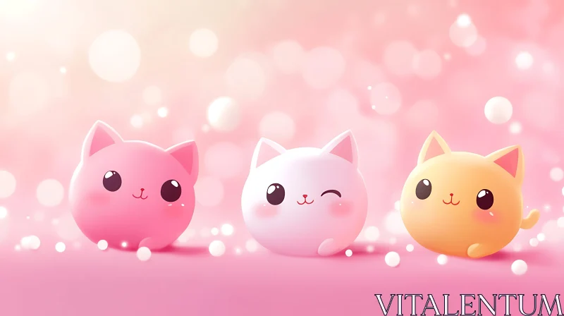 Cute Round Cats Illustration AI Image