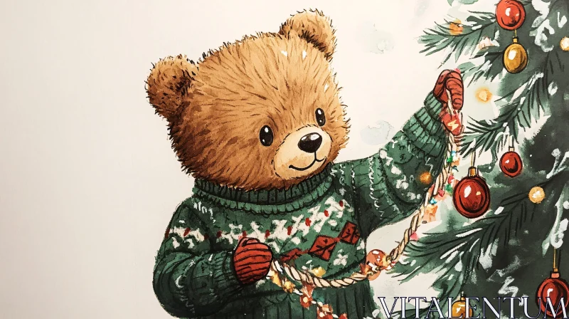 Festive Bear Hanging Ornaments AI Image