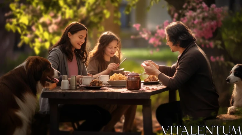A Serene Family Breakfast in Nature's Embrace AI Image