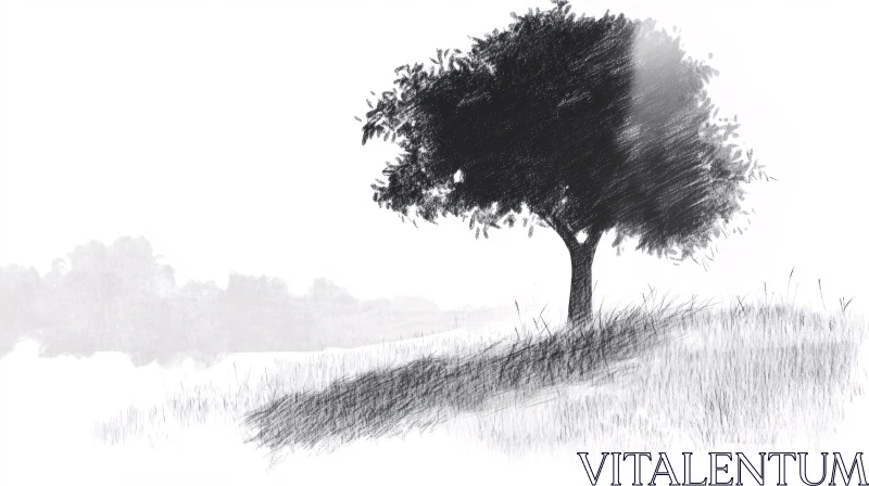 Peaceful Tree Sketch in Countryside AI Image