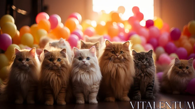 Adorable Cats with Colorful Balloons - Captivating Image AI Image