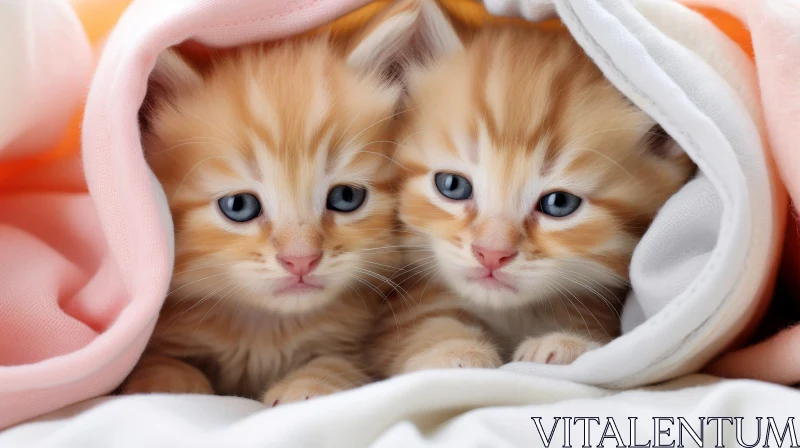 Adorable Ginger Kittens Under Pink Blanket AI Image